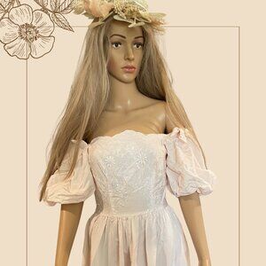 Vintage Pink Puff Sleeve Princess Dress Fairytale Cottagecore Ball Gown